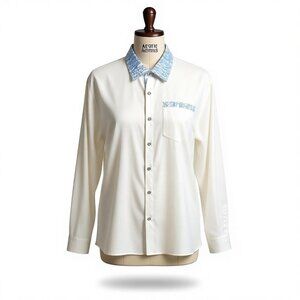 Royaura Men's Hawaiian Shirt White + Blue Scribble Print Easy Care Size XL